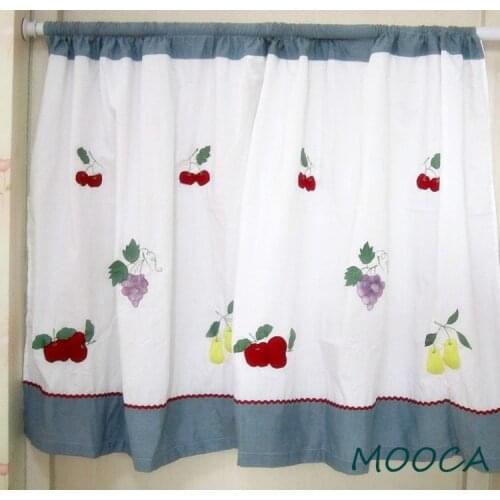 Rustic 100% Cotton 3d Embroidered Fruit Embroidered Short Kitchen Curtain Cafe Curtain Grape Apple Pear Cherry