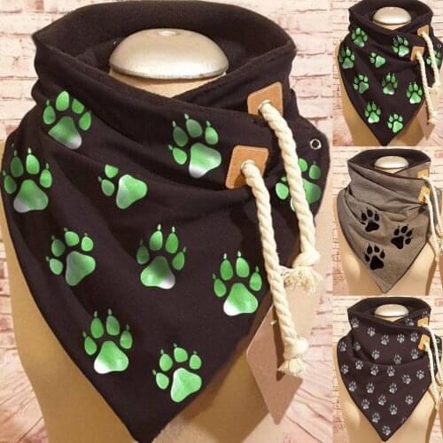 Women Casual Scarf Comfortable High Quality Muffler Winter Cute Dog Footprints Print Soft Wrap Warm Neck Drawstring Scarves #T2G