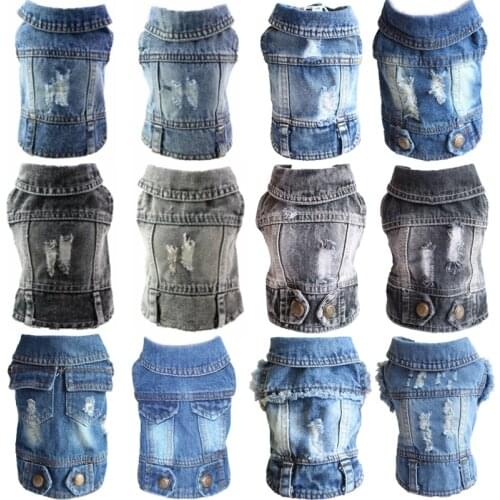 Pet Vests Dog Jeans Jacket Denim Lapel Vest Cool Blue Black Hole Pet Clothes Cute Girl Boy Puppy Denim T-Shirt Costume Dogs Cat