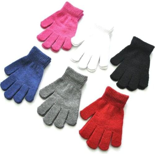 5-11 years old childrens winter warm knitted gloves for elementary school students single color big acrylic yarn five-finger
