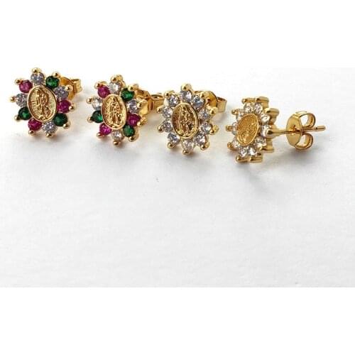 10 Pairs Mini Gold CZ Crystal Virgin Mary Earrings,CZ Rainbow cubic zirconia Micro Pave Stud Earrings women jewelry Gift ER919