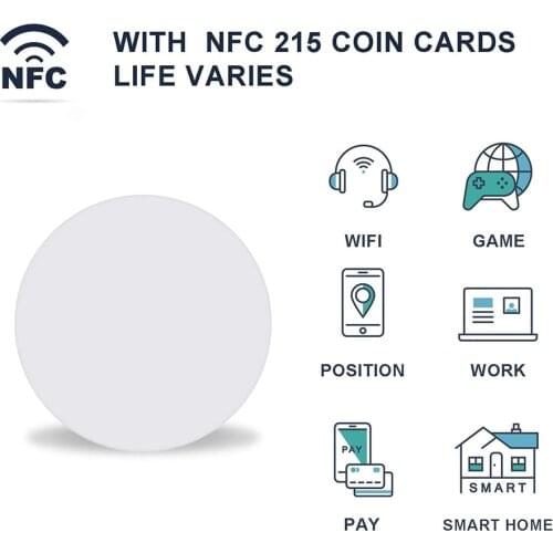 10pcs 25mm NTAG215 Waterproof Coin Shape Cards Rewritable Blank White NFC 215 Cards Tag For Mobile Phone Tag Advertising