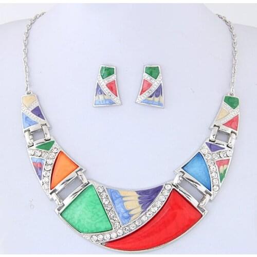 2020 Fashion Women Wedding geometry Necklaces sets Vintage Colar Drip oil Chain Necklaces & Pendants Maxi jewelry sets