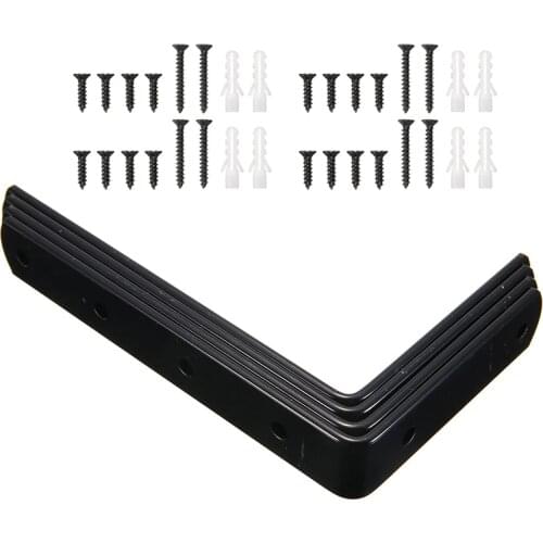 4pcs L-shaped Angle Metal Bracket Support 90 Degree Angle Fixings Shelf Brackets Rack Furniture Hardware Tool Accessories Black