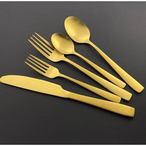 5Pcs Gold Dinnerware Matte Stainless Steel Cutlery Set Knife Dessert Fork Spoon Dinner Flatware Set Kitchen Silverware Tableware