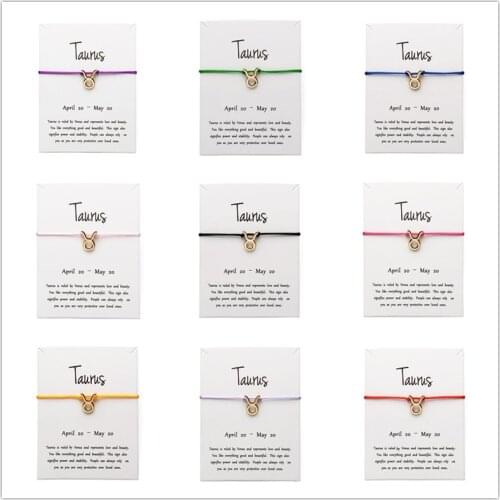 White Card Fashion Jewelry 12 Constellation Zodiac Taurus Lucky Rope Bracelet Bangles For Women Accessories