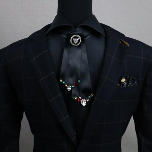 Free Shipping new MENs male Handmade luxury double diamond tie with high-grade male dress wedding groom bow tie Headdress