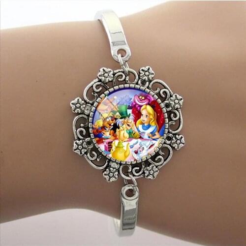 Disney Alice In Wonderland Bracelet Fashion High Quality Lace Bracelet Art Photo Glass Dome Bracelet Charm Lady Gift
