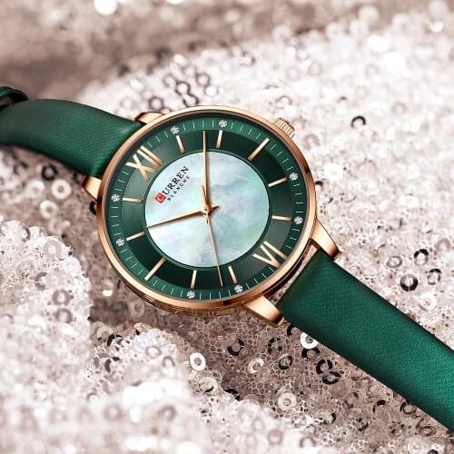 CURREN Watches Women Top Brand Leather Quartz Wristwatch Luxury Design Clock for Ladies Charm Flowers Dial Montre Femme 2021