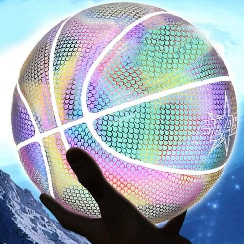 Holographic Glowing Reflective Basketball Lighted Glow Basketball Night Game Portable FK88