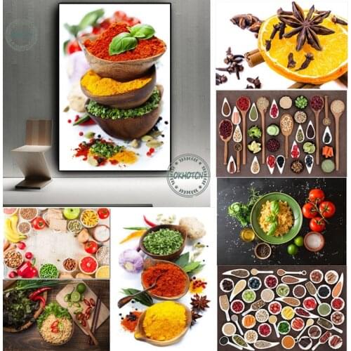 Kitchen Grains Spices Spoon Pepper Canvas Painting Scandinavian Posters and Prints Wall Art Foods Picture for Dining Room