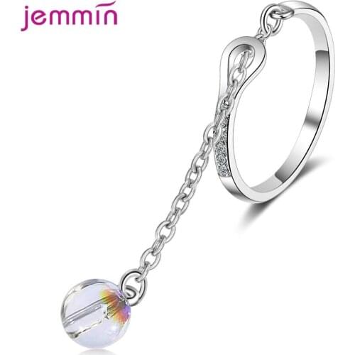 Adjustable 925 Sterling Silver Women Party Clear CZ Crystal Ball Rings Geometric Romantic Rhinestone Finger Ring