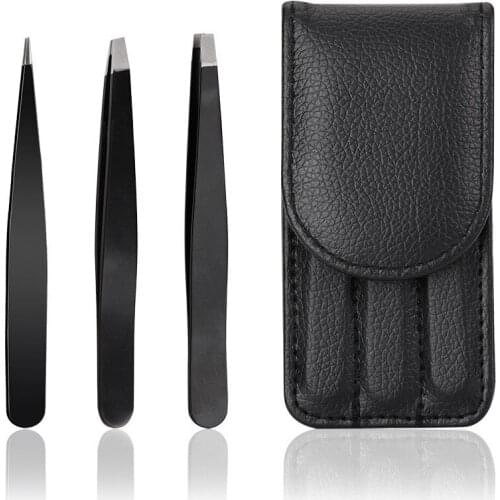 3pcs Eyebrow Tweezers Stainless Steel Eye Brow Clips Hair Removal Tweezer Makeup Tool With Bag Point Tip/slant Tip/flat Tip