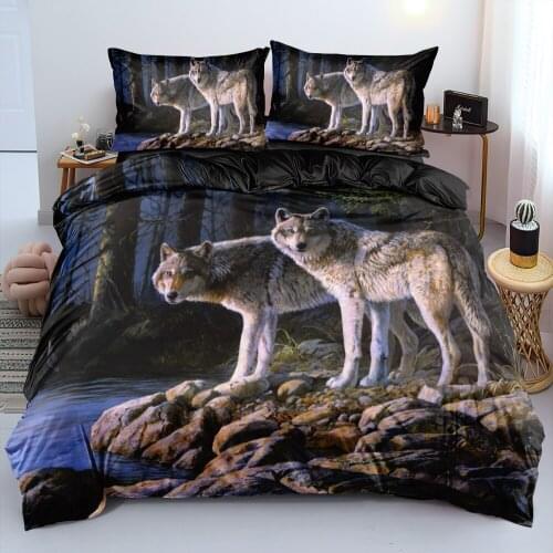 Duvet Cover Sets Wolf King,Queen,Full Digital Printing Quilt Covers Pillowcases Bed Linen 3pcs Bedding Set Black 265x230cm Size