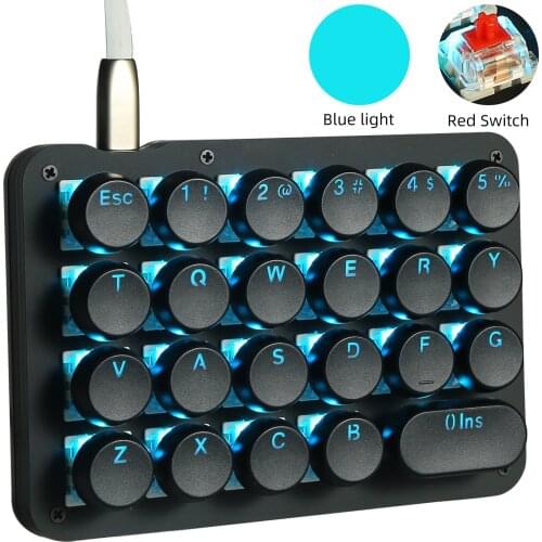 One Handed Macro Mechanical Keyboard 23 Keys Gaming Keypad Blue LED Backlit with OEM Outemu Red Switches with Round Keycaps