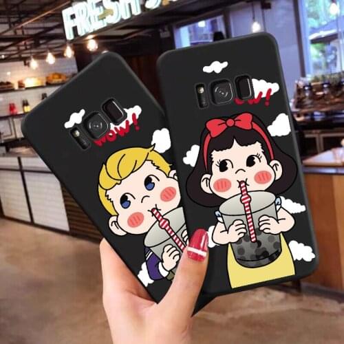 Cute Peko black TPU soft Phone Case for Samsung S7Edge S8 S9 PLUS S10PLUS S10Lite A10 A30 A50 A70 Milk Tea Girl boy Soft cover