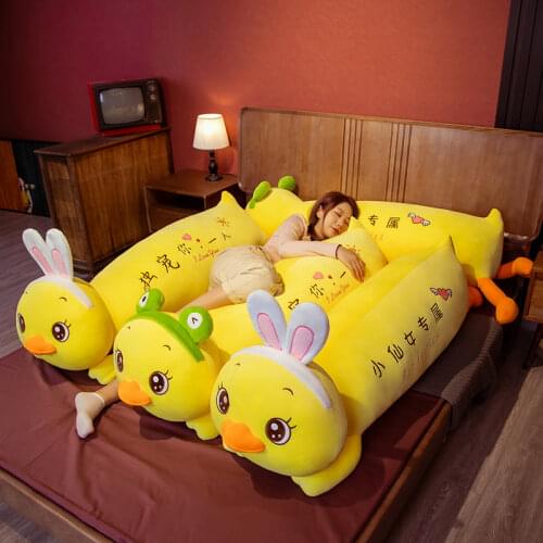 Stuffed Down Cotton Lying Duck Cute Dress Up Yellow Duck Plush Toys For Children Soft Pillow Cushion Nice Christmas Gift 100cm