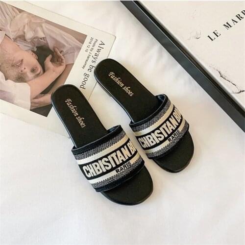 New Summer Letter Slippers Casual Fashion Flat Shoes Womens Single Shoes Casual Shoes Female Outer Wear Letter Sandals