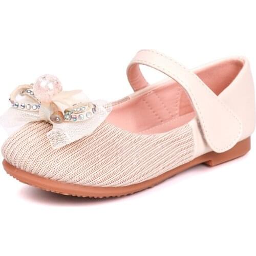 Girls Pearl Bow Princess Shoes Children Student Soft-soled Peas Shoes Little Kids Party Birthday Shoes