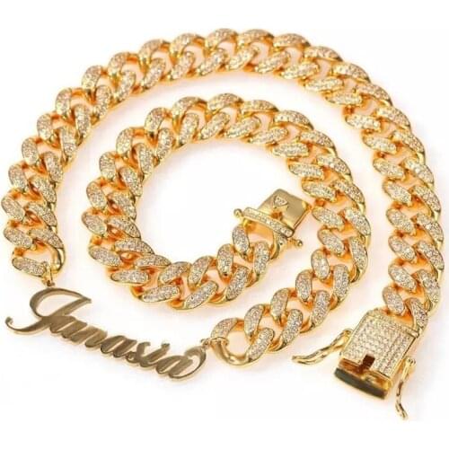 Punk Custom Name Necklace Stainless Steel Diamond-studded Cuban Necklace Necklace Gold Letter Pendant Necklace Men and Women