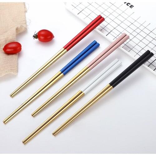 Stainless Steel Chopsticks 304 High-grade Tableware Black Gold White Gold Square Non-slip Korean Gold-plated Chopsticks