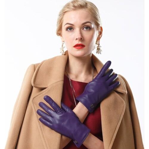 Women Genuine Sheepskin Leather Ladies Elegant Fashion Winter Warm Gloves Lambskin Handmade Luxurious Gloves S2110