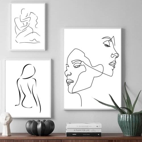 Nordic Minimalist Figures Line Art Sexy Woman Body Nude Wall Canvas Paintings Drawing Posters Prints Decoration for Livingroom