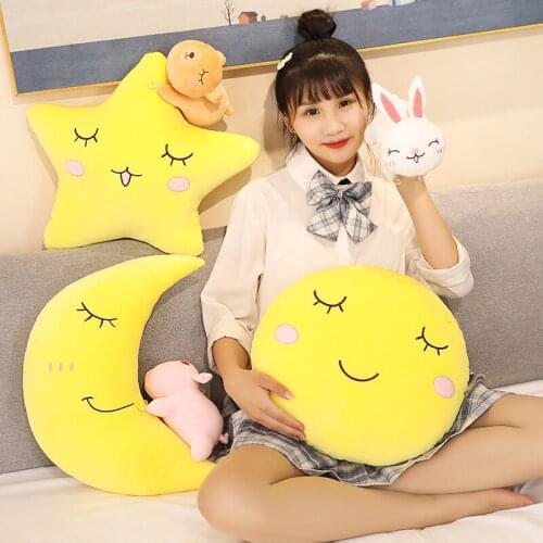 40cm Lovely Moon & Star with Rabbit Plush Pillow sofa Cushion Stuffed Animals Toys Soft Baby Doll for Kids Children Girls Gift