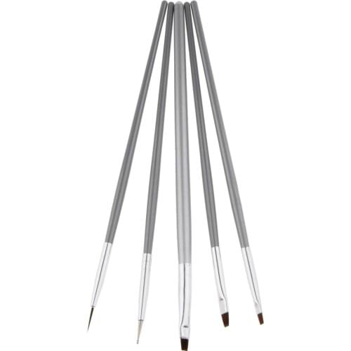 Pro 5Pcs Silver Handle Ultra Small Nail Art Design Polish Brush Pen Liner Set for Acrylic UV Gel Drawing Painting Dotting