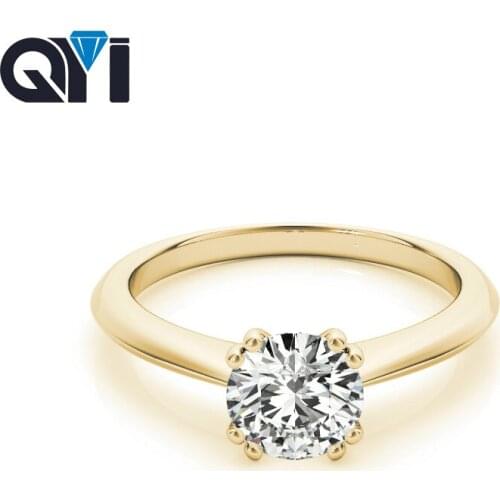 QYI Wedding Ring For Women 1 Ct Round Cut Simulated diamond 14k Yellow gold Classic Gift Engagement Ring
