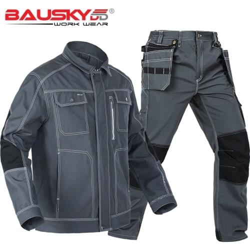 Bauskydd Work Uniform For Men Work Jacket Working Pants Men Workwear Muti Pockets Polyester Cotton Fabric Cargo Trousers Sets