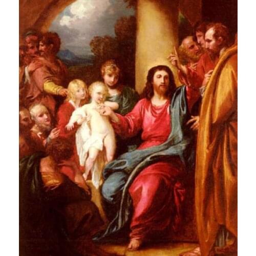 Religious Oil Painting Hand Painted on Canvas Christ Showing A Little Child As the Emblem of Heaven Classic Hand Made