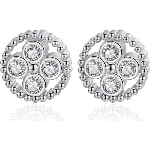Round Bling Cubic Zirconia Hypoallergenic Silver Color Stud Earrings For Women Luxury Dainty Trendy Jewelry Gifts SD2263
