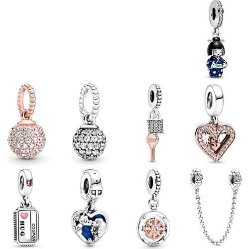 2020 NEW 100% 925 Sterling Silver Club Compass Chinese New Year Animal Dangle Charm Women Fit Diy Original Bracelet Jewelry