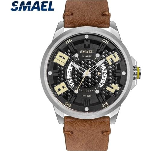 2019 New SMAEL Men watch Top Brand Atmospheric Simple dial Luxury Leather Watch Men Clock Fashion luminsous Wristwatch 9104