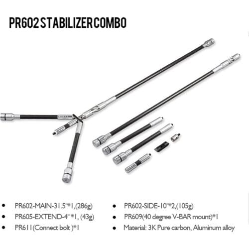Topoint PR602 Balance Stabilizer Combo Main-Bar+Side-Bar+Extend-Bar+V-Bar For Compound/Recurve Bow Archery Shooting