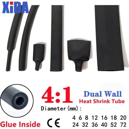 4/6/8/12/16/18/20/24/32/40/52MM 4:1 ratio Heat Shrink Tube with Glue Dual Wall Adhesive Tubing Sleeve Wrap Wire Cable kit