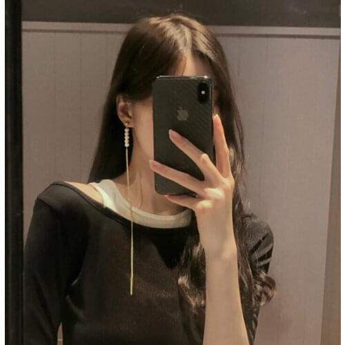 Timlee E127 New Lovely Chain Tassels Imitation Pearl Long Drop Earrings,Fashion Accessories Wholesale