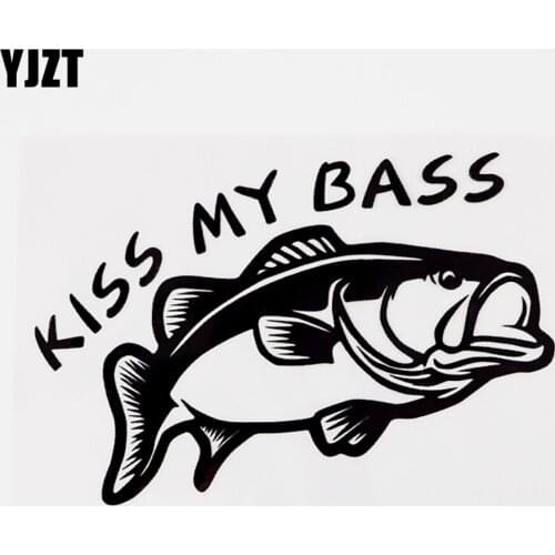 YJZT 13CMX9.5CM Fun Animal Fish Kiss My Bass Vinyl Car Sticker Decal Black/Silver 8C-0161