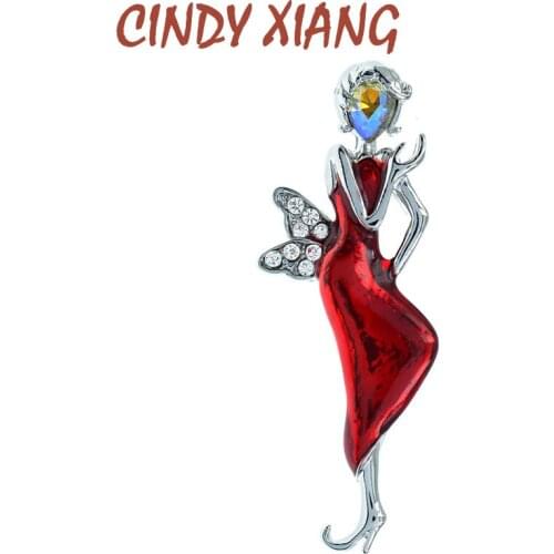 CINDY XIANG New Red Black Enamel Dress Women Brooches Sexy Fashion Girl Brooch Pins Accessories Butterfly Wing Lady Jewelry Gift