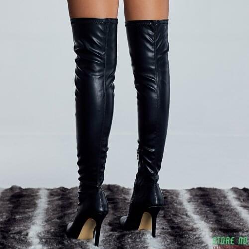 2021 Women Over The Knee Thigh High Boots Fetish 11cm High Heels Leather Stripper Long Boots Combat Winter Knight Sexy Shoes