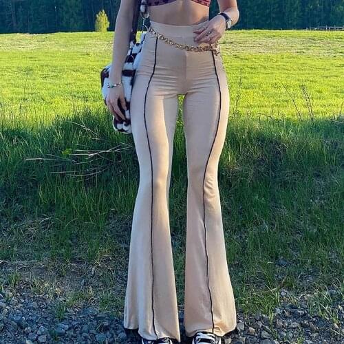 Womens Fashion Y2K Aesthetic Streetwear High Waist 90s Flared Pants Casual Vintage Solid Colors Long Trousers 90s Sweatpants#35