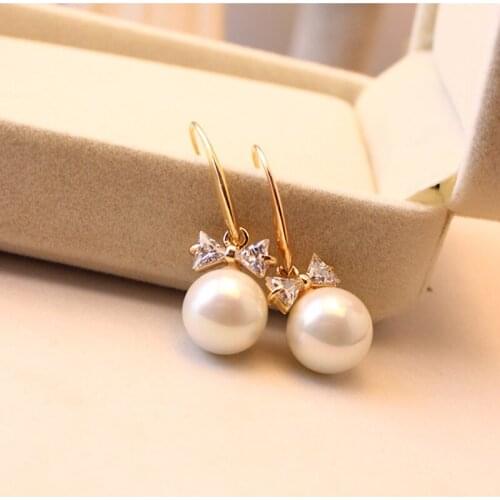 Fashion Cute Gold-Color Alloy Bow Pattern Pearl Zircon Crystal Earrings For Women 2017 New Volunge Jewelry