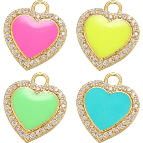 ZHUKOU enamel heart pendant crystal dripping oil charms for DIY handmade earrings necklace jewelry accessories wholesale VD966