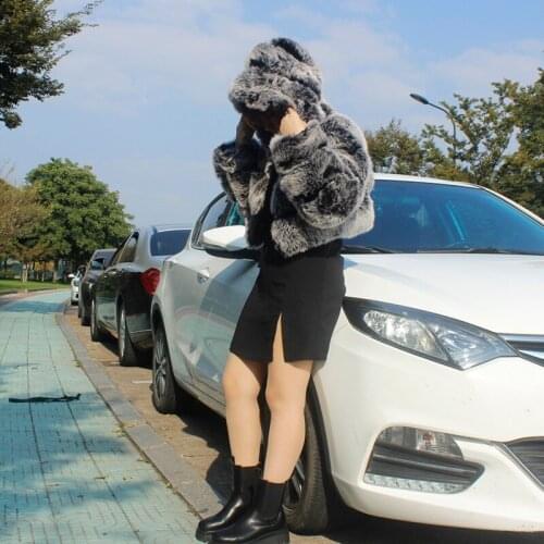 Winter Furry Cropped Faux Fur Coats Women Fur Jacket 2021 Fluffy Top Coat with Hooded Warm Fur Jacket Ladies Manteau Femme