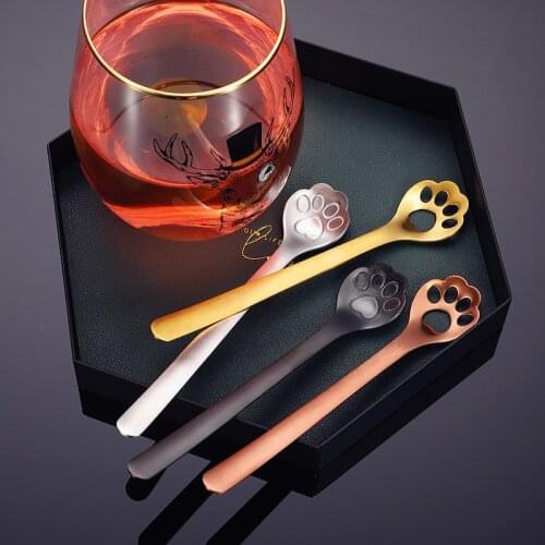 1pcs 304 stainless Steel Gold Cat Claw Spoon Mini Creative Hollow Dessert Gift Cake Ice Cream Stirring Coffee Teaspoon Tools