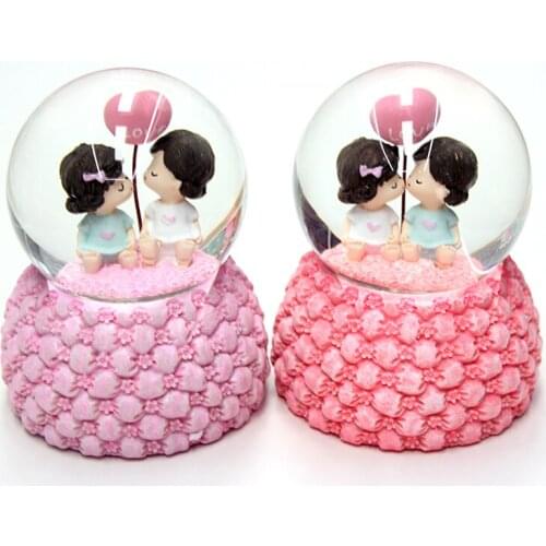 100# Crystal Snow Globes Music Box snowball Home Office INterior Decoration Valentines Day Gifts With Snowflake Rotating Light