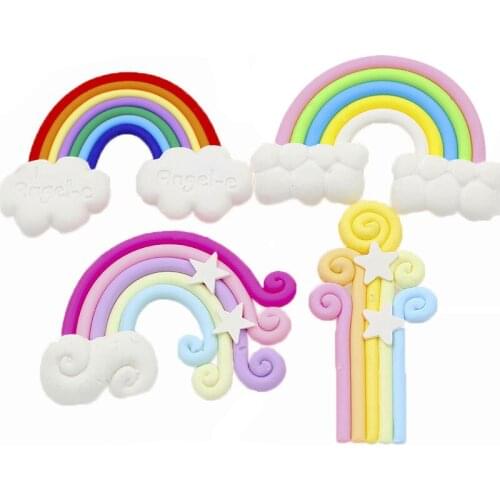 5Pcs Rainbow Cloud Polymer Clay Accessories Figurines DIY Craft Supplies Kids Hair Accessories Phone Patch Arts Material Basteln
