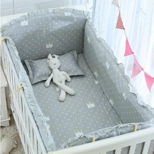 6PCS Grey Crown Kids Bedding Cot Protector Fence Cot Bumpers In Crib For Newborns Baby Room Decor (4bumpers+sheet+pillow cover)