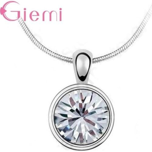 925 Sterling Silver Natural Cubic Zirconia Pendant Necklace Jewelry For Women Vintage Engagement Gifts